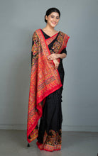 Position Print Thread Work Designer Soft Kani Silk Saree in Black, Antique Golden and Multicolored