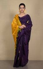 Premium Quality Poth Cotton Silk Kanjivaram Saree in Egg Plant Purple, Bright Golden  and Muted Gold Zari Work