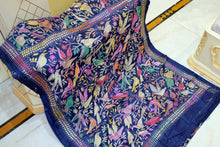 Hand Embroidery Kanthastitch Work Pure Silk Saree in Cloudburst Blue, Off White and Multicolored