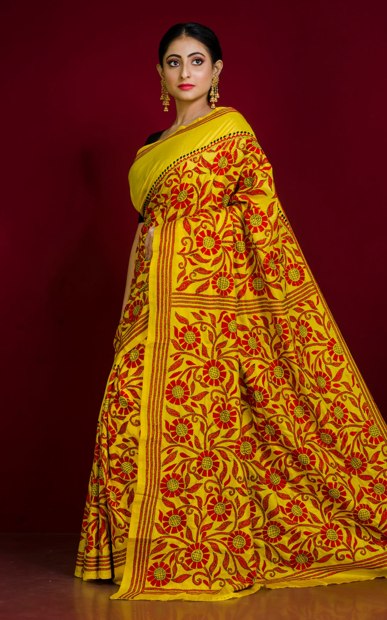 Shop Yellow Silk Saree Online in USA with Red Tissue Zari Border – Pure  Elegance