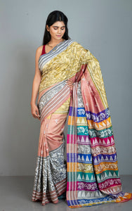 3D Nakshi Kantha Stitch Work Pure Silk Saree in Pastel Yellow, Peach, Grey, Off White, Black and Multicolored