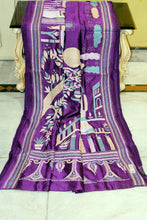 Hand Embroidery Kanthastitch Work Pure Silk Saree in Purple, Vanilla, Cyan and Off White