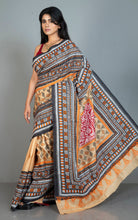 Tie-Dye Pure Silk Hand Embroidery Kantha Stitch Saree in Parmesan, Black, Red and Multicolored Thread Work