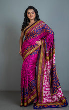 Tie-Dye Pure Silk Hand Embroidery Kantha Stitch Saree in Hot Pink, Royal Blue and Multicolored Thread Work