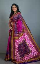 Tie-Dye Pure Silk Hand Embroidery Kantha Stitch Saree in Hot Pink, Royal Blue and Multicolored Thread Work