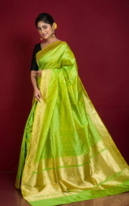 Premium Quality Banarasi Silk Saree in Yellowish Green and Gold