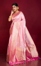 Exclusive Banarasi Katan Silk Saree in Matt Pink with Multicolored Minakari Skirt Border Nakshi Work
