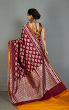Best Quality 2ply Semi Katan Silk Saree in Wine, Orange Brown and Antique Gold Zari Work