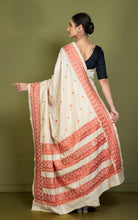 Kathiyawari Embroidery Work on Semi Dupion Silk Saree in Parmesan and Copper Thread Work