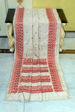 Kathiyawari Embroidery Work on Semi Dupion Silk Saree in Parmesan and Copper Thread Work