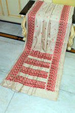 Kathiyawari Embroidery Work on Semi Dupion Silk Saree in Parmesan and Copper Thread Work