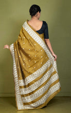 Kathiyawari Embroidery Work on Semi Dupion Silk Saree in Oak Brown and French Beige Thread Work