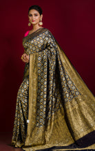 Brocade Khaddi Georgette Banarasi Saree in Ink Blue with Silver & Gold Zari Work