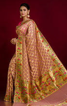 Khaddi Georgette Paithani Work Banarasi Saree in Matt Pink, Gold and Multicolored