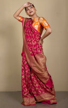 Brocade Khaddi Georgette Banarasi Saree in Desire Red with Maat Gold Zari Work