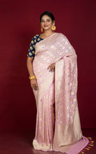 Handwoven Nakshi Floral Brocade Work Self Color Khaddi Georgette Banarasi Saree in Blush Pink & Water Golden