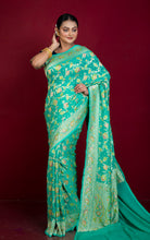 Handwoven Rangkart MInakari Brocade Work Khaddi Georgette Banarasi Saree in Sea Green, Multicolored & Water Golden