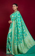 Handwoven Rangkart MInakari Brocade Work Khaddi Georgette Banarasi Saree in Sea Green, Multicolored & Water Golden