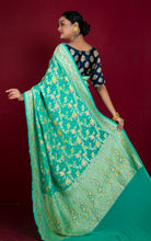 Handwoven Rangkart MInakari Brocade Work Khaddi Georgette Banarasi Saree in Sea Green, Multicolored & Water Golden