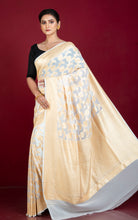 Jangla Floral Nakshi Jaal Work Khaddi Georgette Banarasi Saree in Off white and Matt Gold