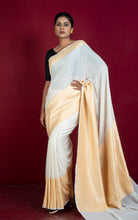 Handwoven Nakshi Skirt Border Khaddi Georgette Banarasi Saree in Porcelain White and Sand Gold