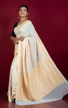 Handwoven Medium Border Khaddi Georgette Banarasi Saree in Titan White and Cashmere Gold