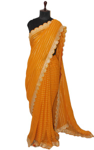 Khaddi Georgette Designer Saree in Honey Yellow and Antique Gold