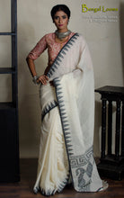 Pure Khadi Cotton Handwoven Saree with Temple Border & Geometric Paisley Nakshi Pallu - Off-White & Black