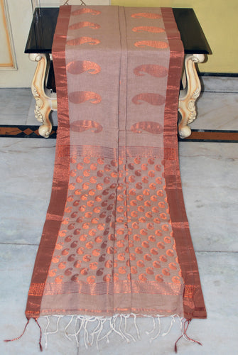 Premium Quality Double Warp Soft Pure Cotton Saree in Beige and Copper Zari Work