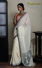 Pure Khadi Cotton Handwoven Saree with Temple Border & Geometric Paisley Nakshi Pallu - Off-White & Black