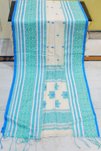 Nakshi Skirt Border Work Soft Cotton Bomkai Saree in Off White, Sea green and Blue