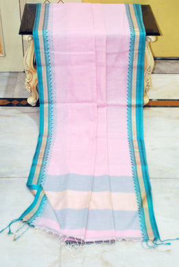 Medium Nakshi Border Pure Soft Cotton Saree in Baby Pink, Sea green and Beige
