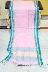 Medium Nakshi Border Pure Soft Cotton Saree in Baby Pink, Sea green and Beige
