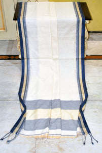 Medium Nakshi Border Pure Soft Cotton Saree in Off White, Midnight Blue and Beige