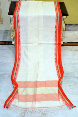 Medium Nakshi Border Pure Soft Cotton Saree in Off White, Orange and Beige