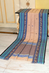 Premium Quality Double Warp Soft Pure Cotton Bomkai Saree in Beige, Celeste Blue, Royal Blue and Black