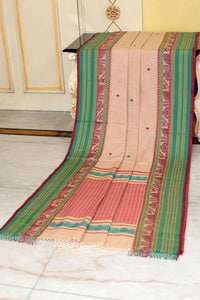 Premium Quality Double Warp Soft Pure Cotton Bomkai Saree in Beige, Maroon, Olive Green and Myrtle Green