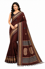 Assamese Nakshi Motif Work Inspired Pure Cotton Kalakshetra Saree in Cocoa Bean, Beige and Multicolored
