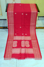 Premium Quality Double Warp Soft Pure Cotton Bomkai Saree in Cardinal Red and Beige