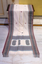 Assamese Nakshi Motif Work Inspired Pure Cotton Kalakshetra Saree in Off White, Black and Multicolored