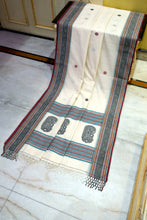 Assamese Nakshi Motif Work Inspired Pure Cotton Kalakshetra Saree in Off White, Black and Multicolored