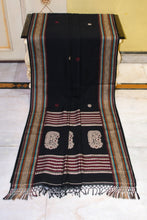Assamese Nakshi Motif Work Inspired Pure Cotton Kalakshetra Saree in Black, Beige and Multicolored