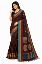 Assamese Nakshi Motif Work Inspired Pure Cotton Kalakshetra Saree in Cocoa Bean, Beige and Multicolored