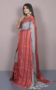 Skirt Nakshi Work Soft Cotton Saree in Grey and Rust Brown