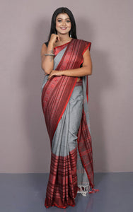 Skirt Nakshi Work Soft Cotton Saree in Grey and Rust Brown