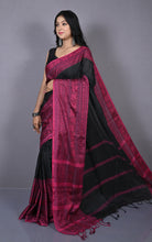 Skirt Nakshi Work Soft Cotton Saree in Black and Cerise Pink