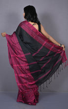 Skirt Nakshi Work Soft Cotton Saree in Black and Cerise Pink