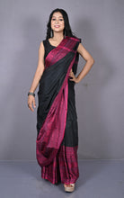 Skirt Nakshi Work Soft Cotton Saree in Black and Cerise Pink