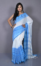 Skirt Nakshi Work Soft Cotton Saree in Off White and Blue
