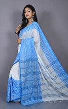Skirt Nakshi Work Soft Cotton Saree in Off White and Blue